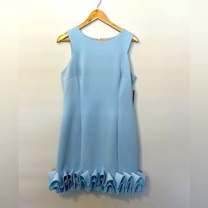 Nicole Miller York Ruffle Hem Balletcore Scuba Sheath Dress Sky Blue